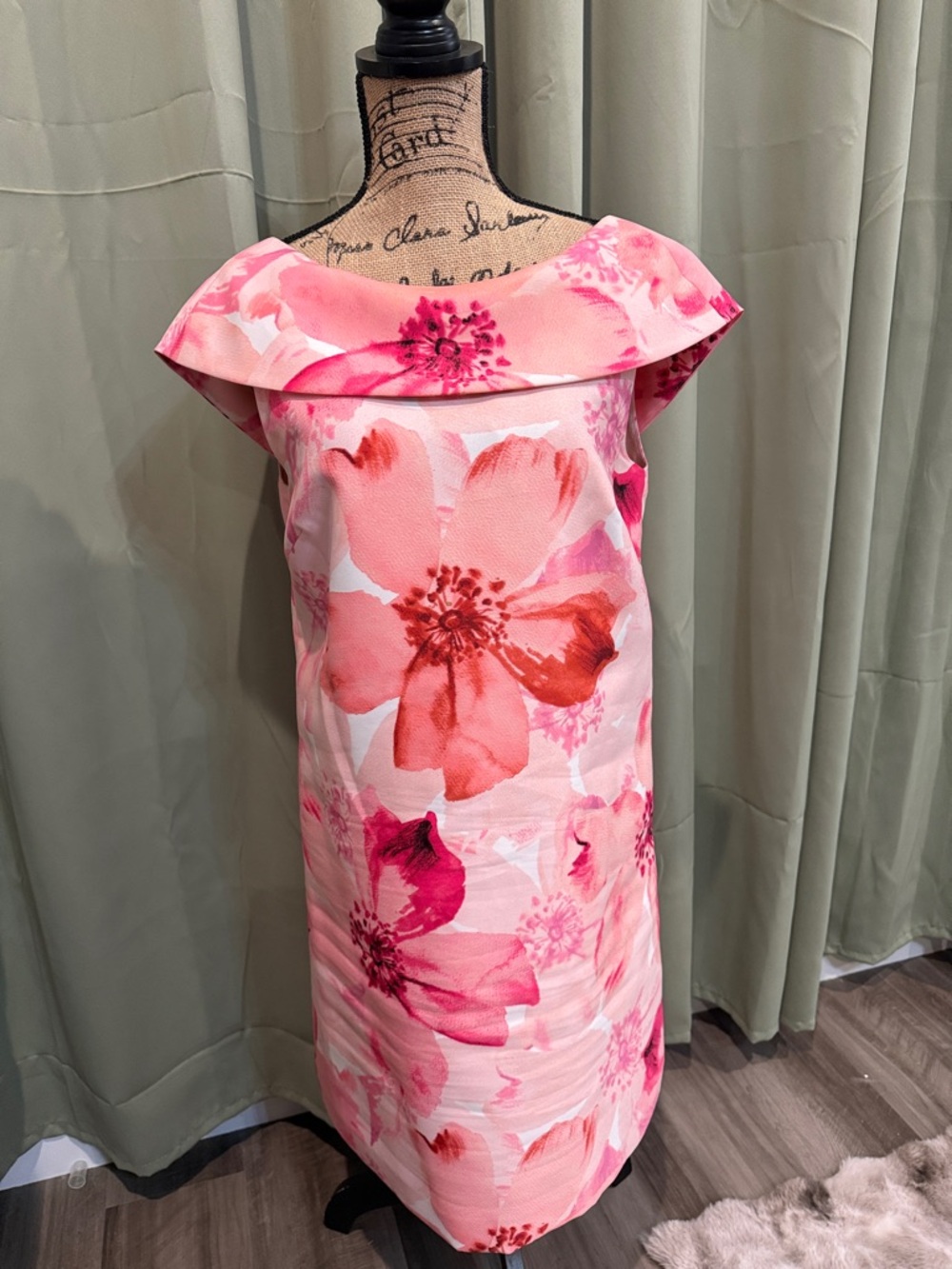 Tahari Pink and Coral Floral Print Dress